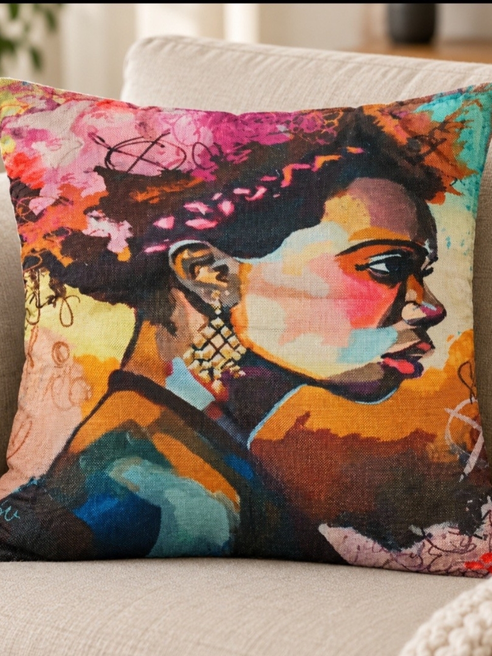 Artistic Multicolor Portrait Throw Pillow - Vibrant Accent